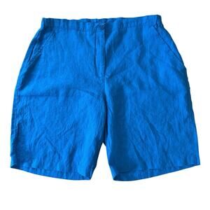 NWOT FLAX 2 Pocket Elastic Waist 100% Linen Bermuda Shorts Bright Turquoise M